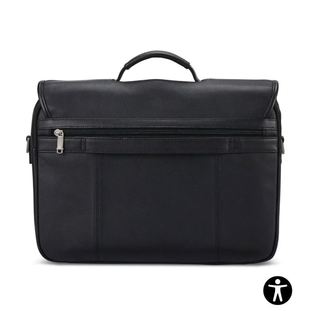 Samsonite Black Classic Leather Flapover Business Satchel Bag—Fits‎ 2 Laptops - Picture 12 of 16